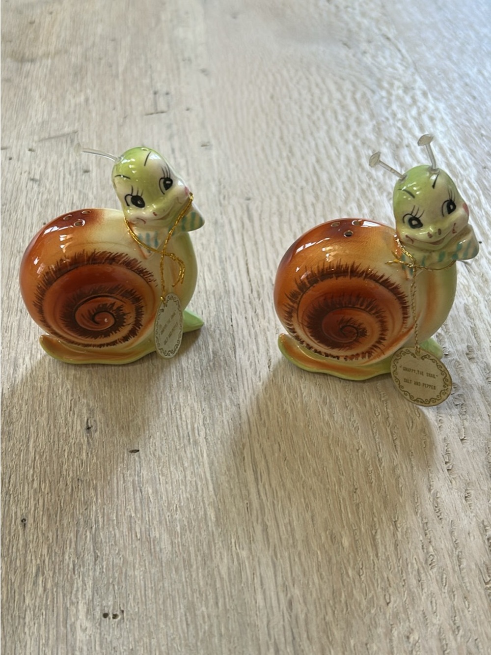 Vintage Enesco Snappy Snail Salt and Pepper Shakers